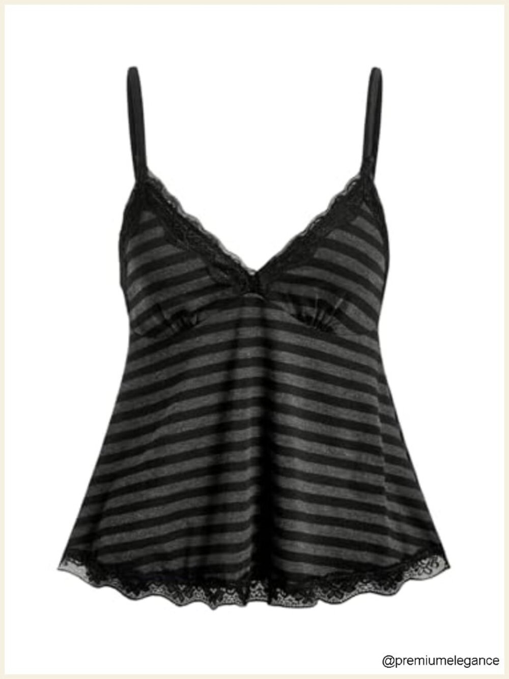 Y2K Striped Lace Babydoll Cami Top Spaghetti Strap Flared